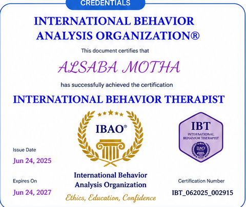 International Behavior Therapist certificate